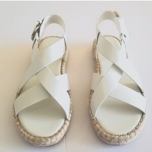 Marc Fisher Leather Espadrille Sandals, Ivory, 9.5, NWT